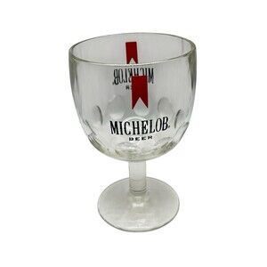 Vintage 1970's Michelob Beer Goblet Heavy Glass Footed Thumbprint Beer Mug